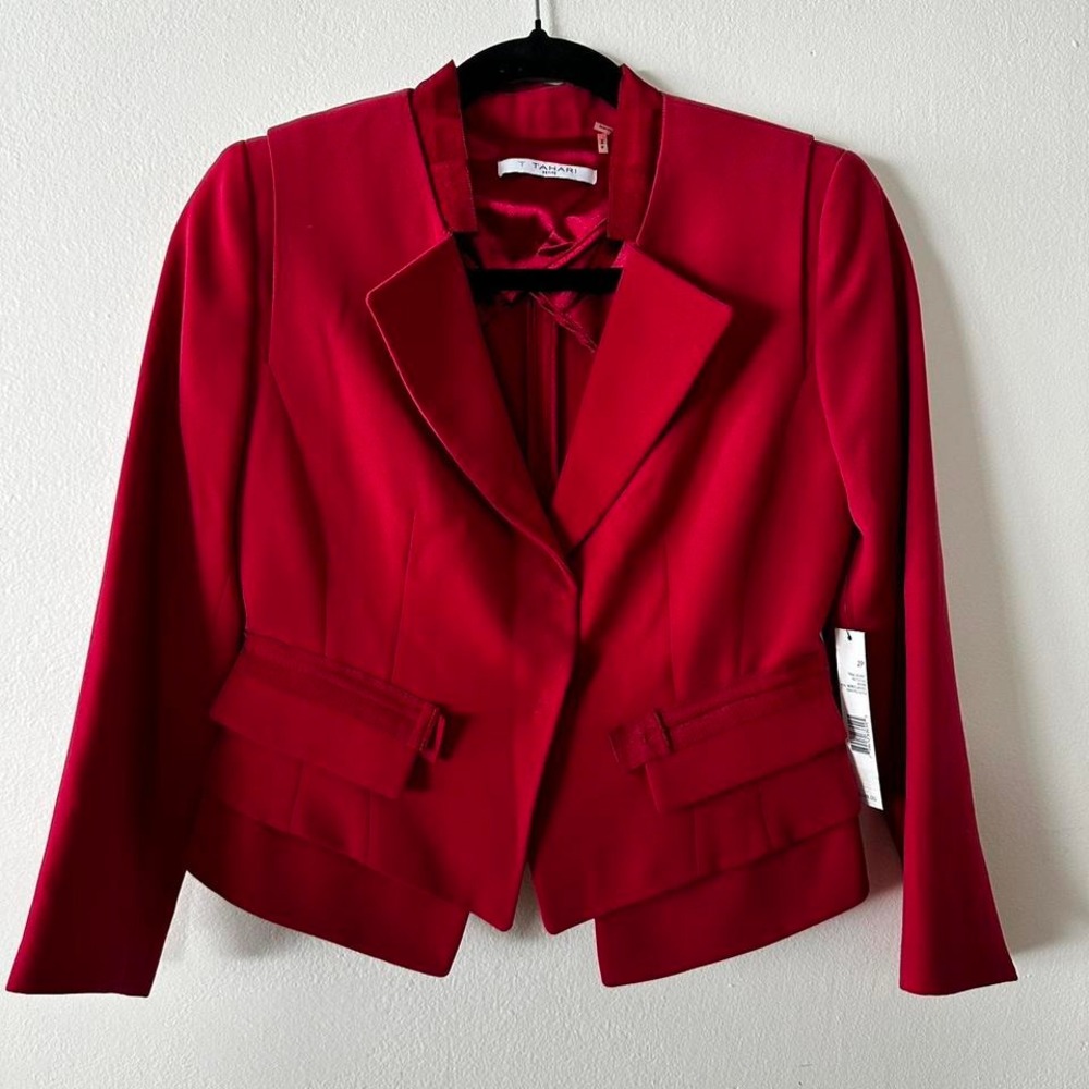 Tahari Tina Jacket Moroccan Red Grosgrain Trim Blazer 2P NEW